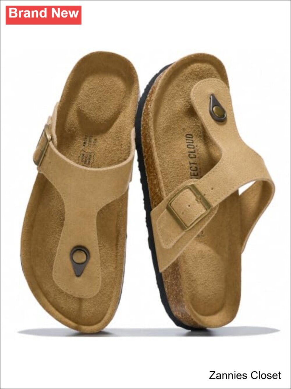 ✨ Project Cloud 100% Genuine Leather Flip Flops Women Thong Sandals Cork Footbed